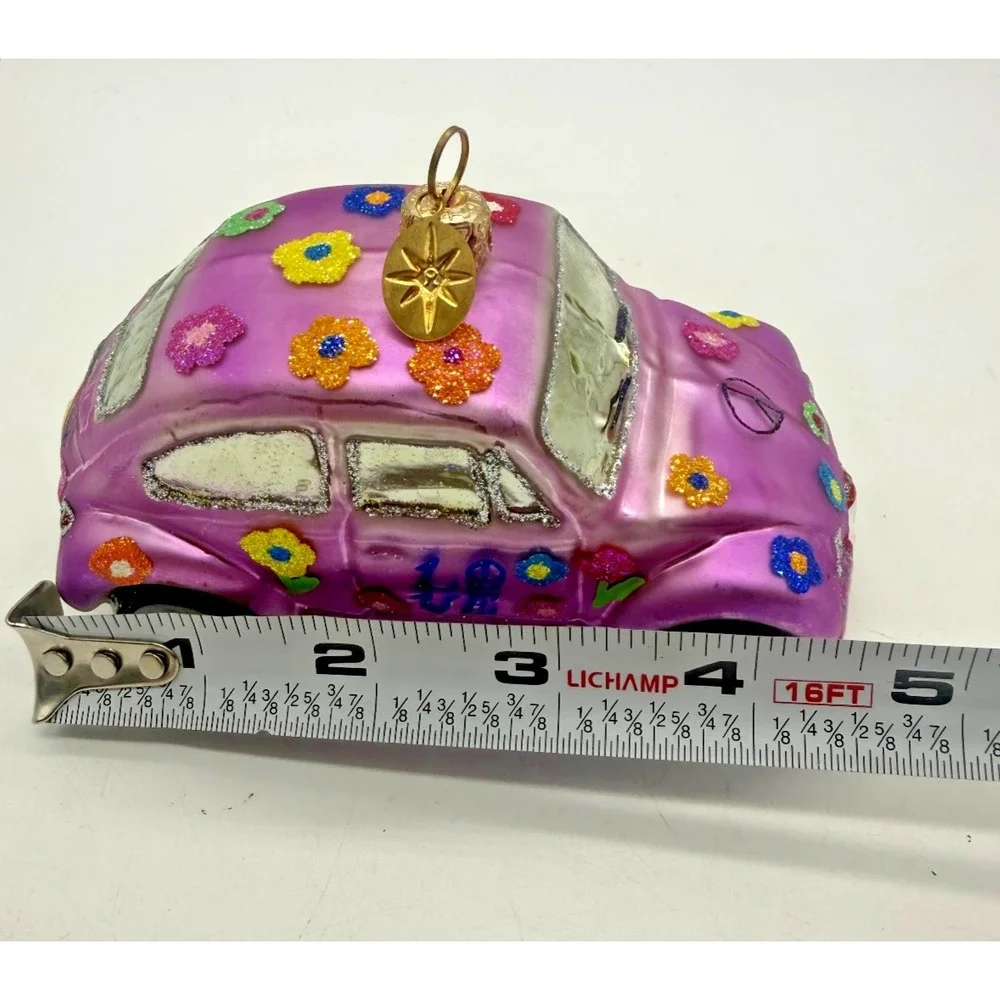 2000 Christopher Radko Volkswagen Pink Glass Love‎ Bug Christmas Ornament